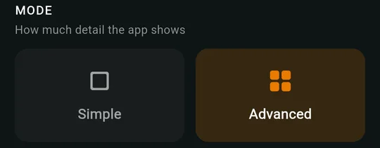 MODE section with Advanced highlighted.
