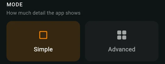 MODE section with Simple highlighted.
